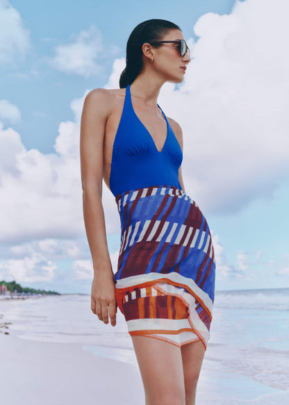 ME+EM Blue Adjustable Halterneck Swimsuit