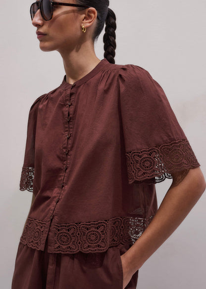 ME+EM Cinnamon Brown Lace Trim Crop Top