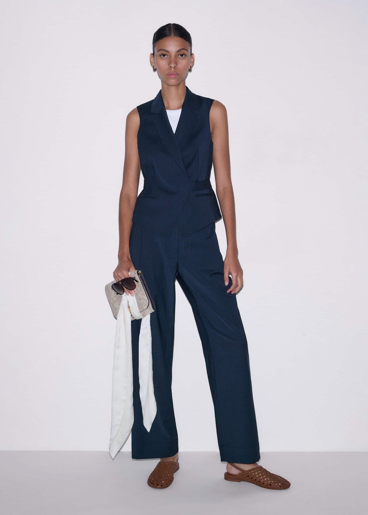 ME+EM Navy Pinstripe Wrap Vest