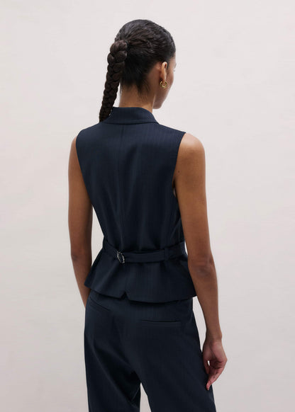 ME+EM Navy Pinstripe Wrap Vest