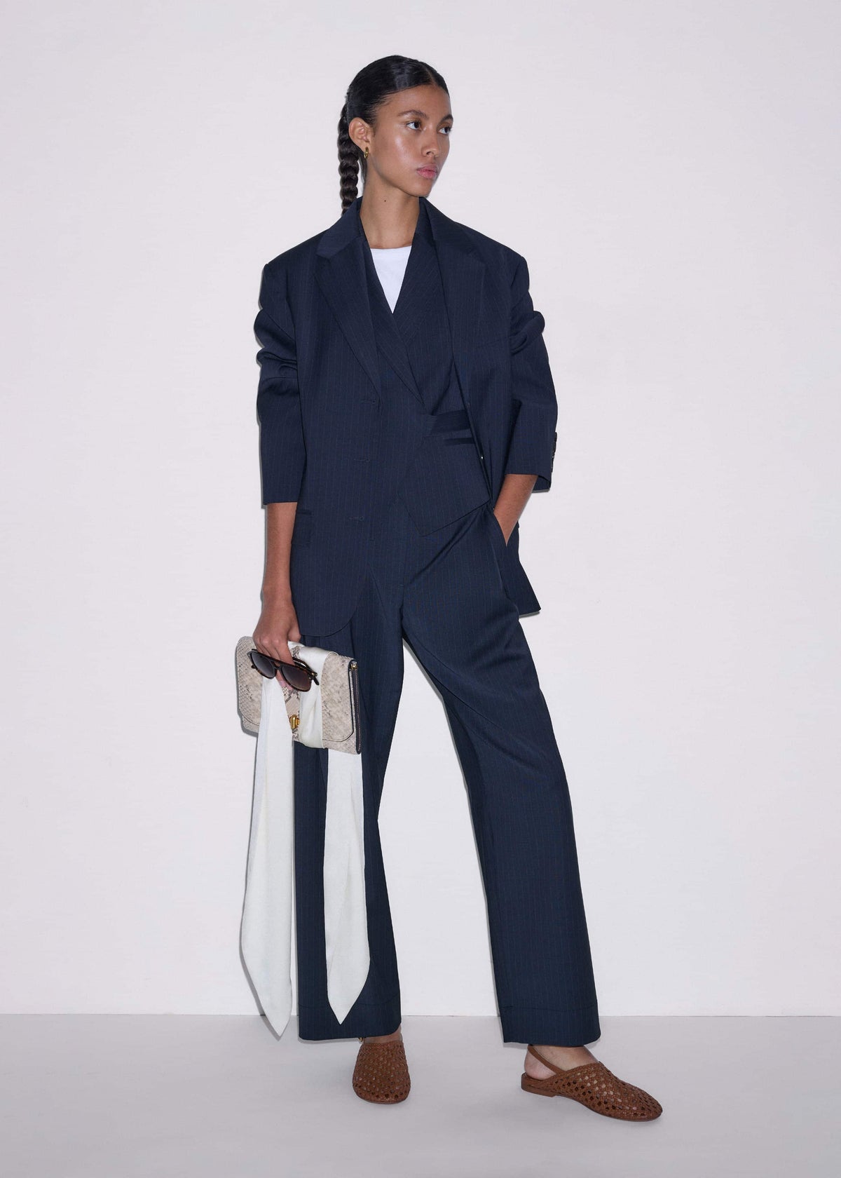 ME+EM Navy Pinstripe Wrap Vest