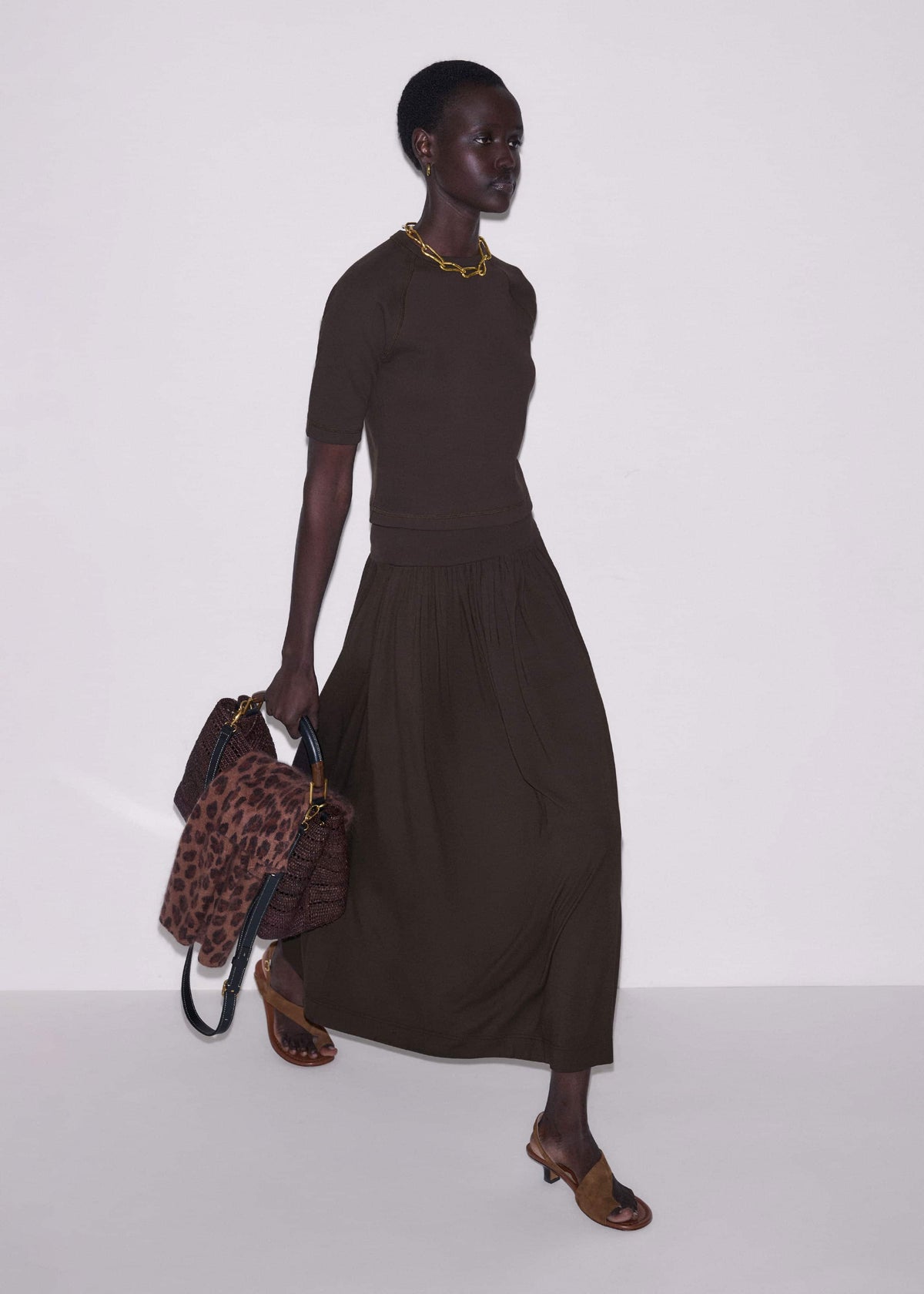 ME+EM Brown Soft Sculpt Maxi Skirt