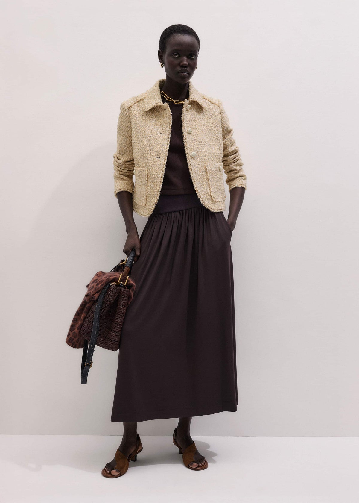 ME+EM Brown Soft Sculpt Maxi Skirt