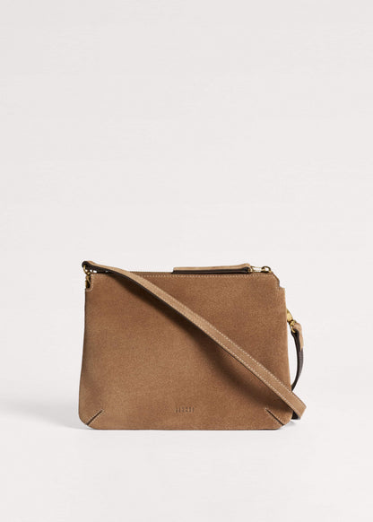 ME+EM Brown Suede Double Pouch Crossbody Bag