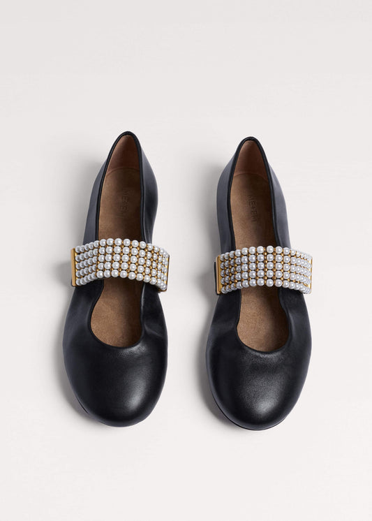 ME+EM Black Pearl Trim Round Ballet Flat