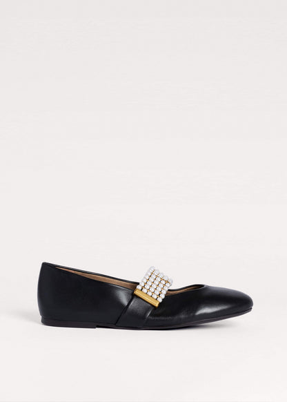ME+EM Black Pearl Trim Round Ballet Flat