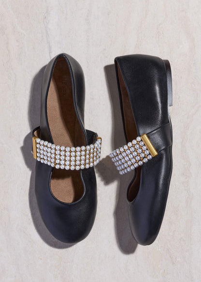ME+EM Black Pearl Trim Round Ballet Flat