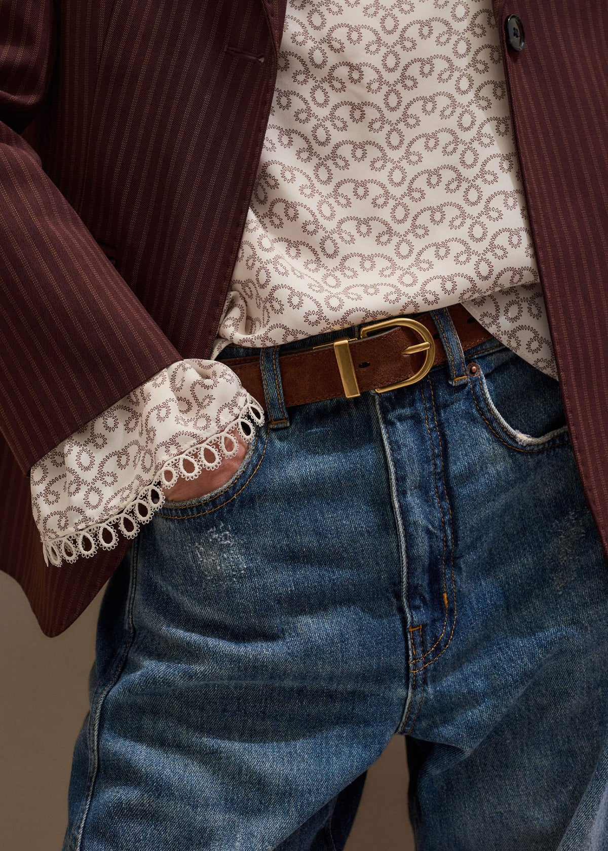 ME+EM Chestnut Round Buckle Reversible Belt