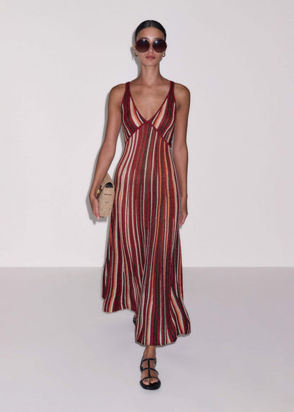 ME+EM Red Metallic Knit Maxi Dress