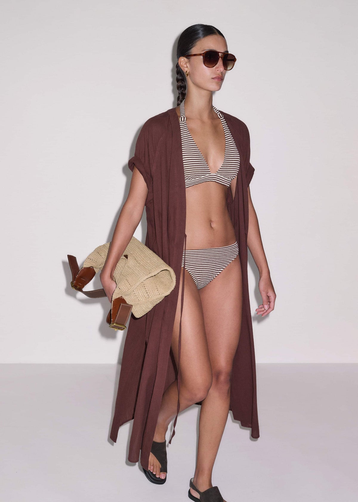 ME+EM Cinnamon Brown Striped Bikini Bottom