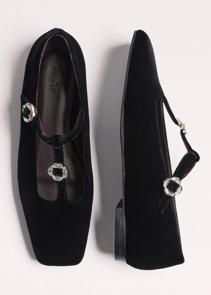 ME+EM Black Square Toe T-Bar Flat