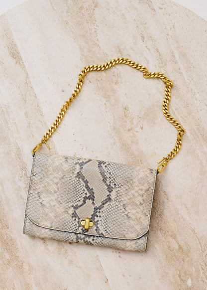 ME+EM Gray Snake Print Clutch Bag