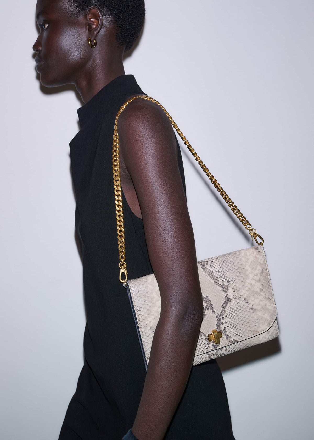 ME+EM Gray Snake Print Clutch Bag