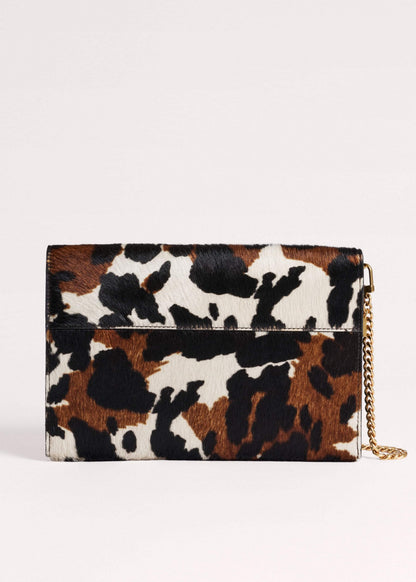 ME+EM Brown Leather Cow Print Envelope Clutch Bag