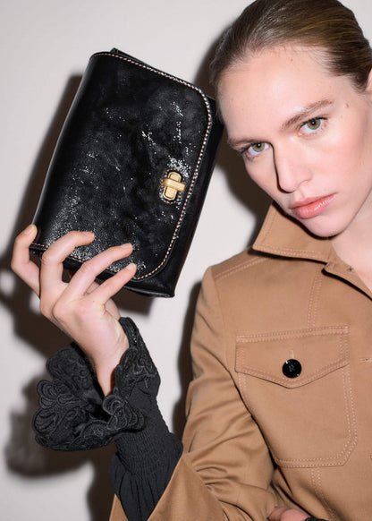 ME+EM Black Leather Clutch + Crossbody Bag