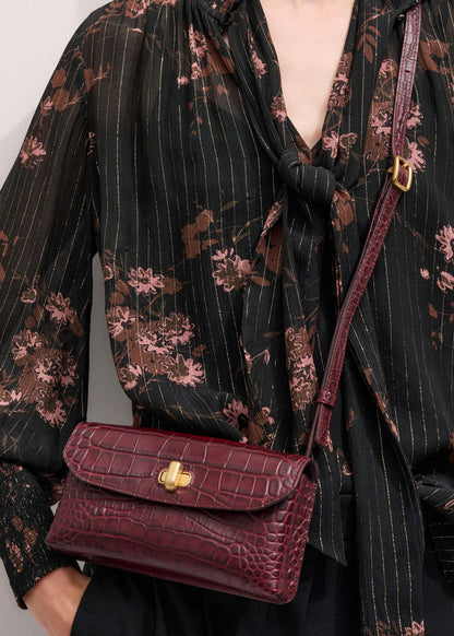 ME+EM Red Red Leather Croc Print Small Pouch