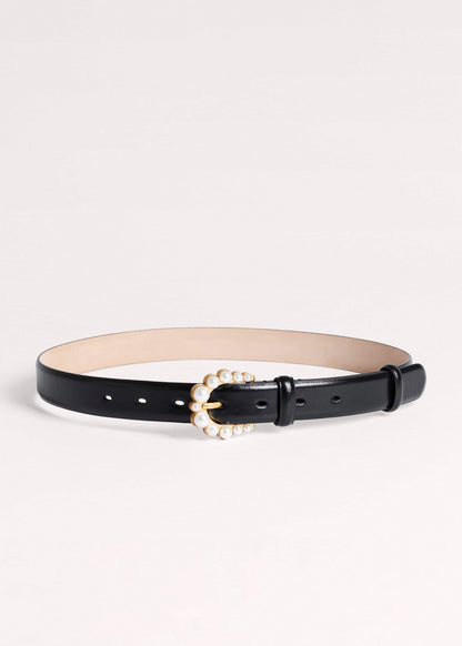 ME+EM Black Faux Pearl Buckle Belt
