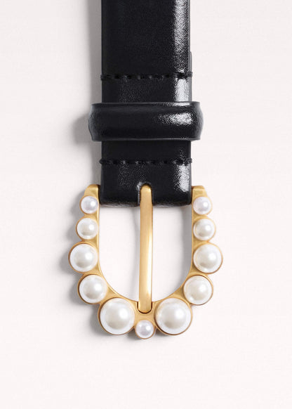 ME+EM Black Faux Pearl Buckle Belt