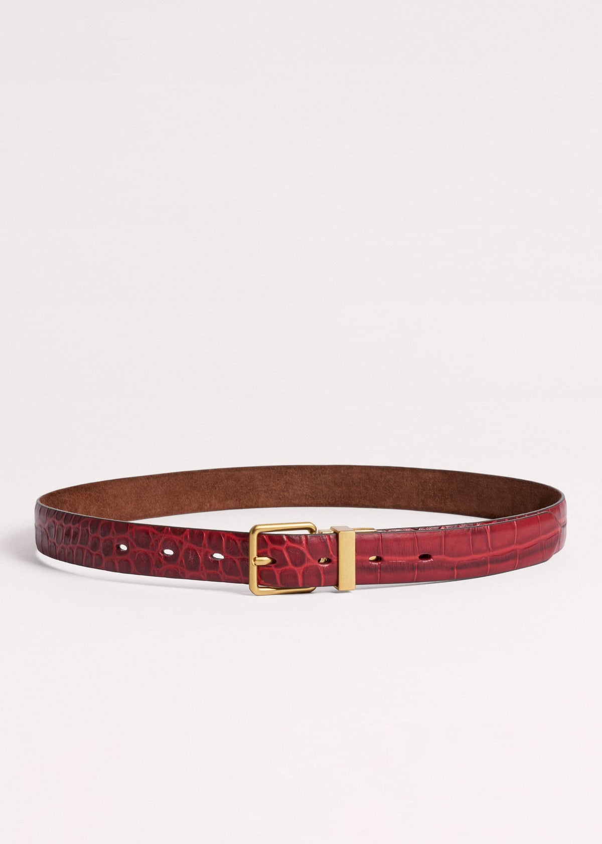 ME+EM Red Italian Croc Print Reversible Belt