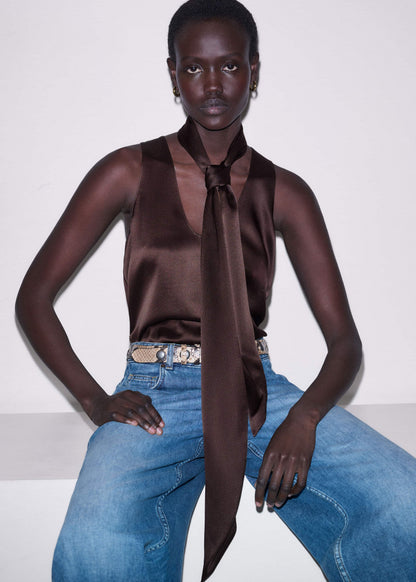 ME+EM Brown Silk Satin Evening Scarf